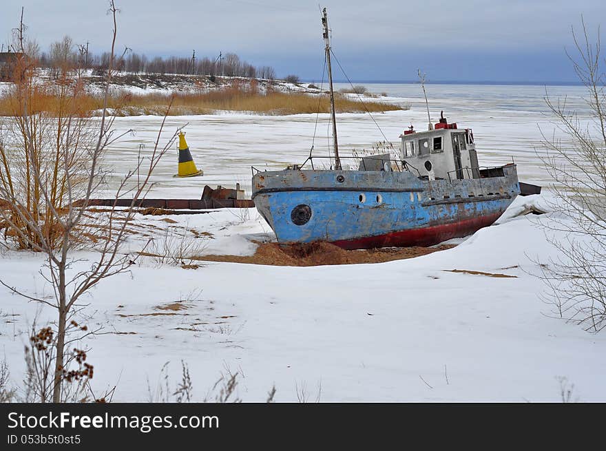 Winter Landscape. Old Ship.