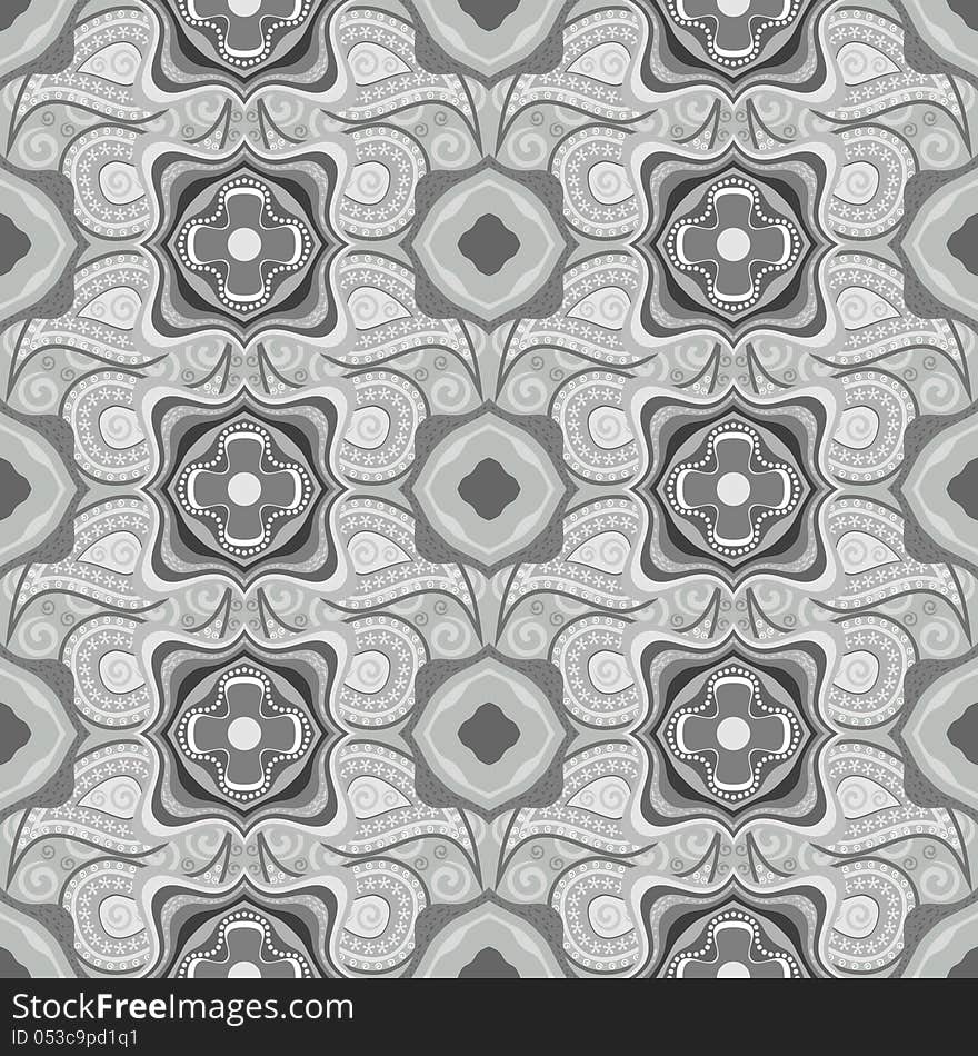 Gray seamless abstract background with paisley elements. Gray seamless abstract background with paisley elements