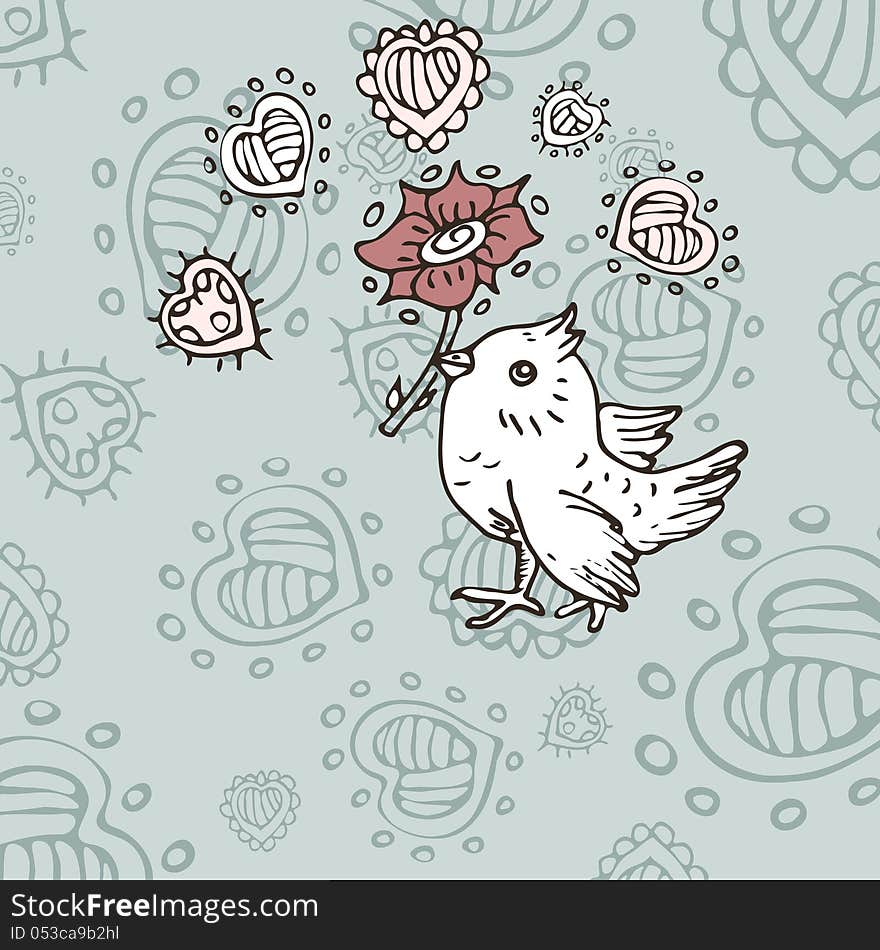 Card with sketchy bird