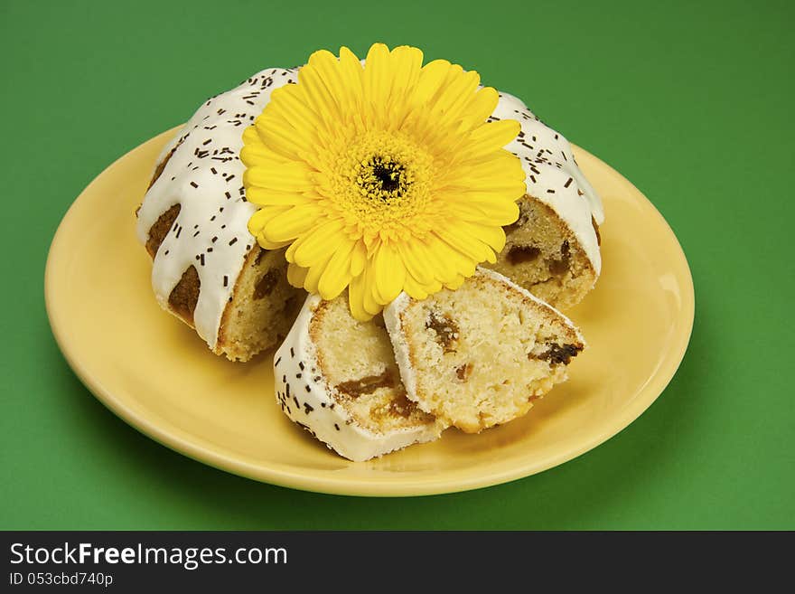 Easter tasty cake and gerbera. Easter tasty cake and gerbera