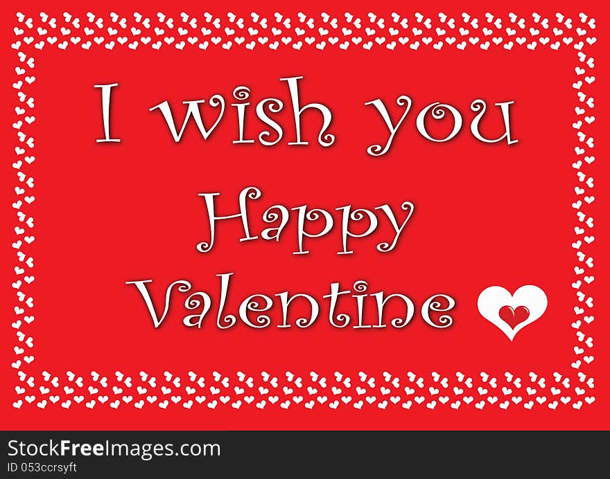 Valentine card with small white heart on red with text. Valentine card with small white heart on red with text