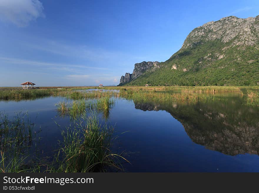 Classic Wooden Walkway On The Lake In National Park, Sam Roi Yod