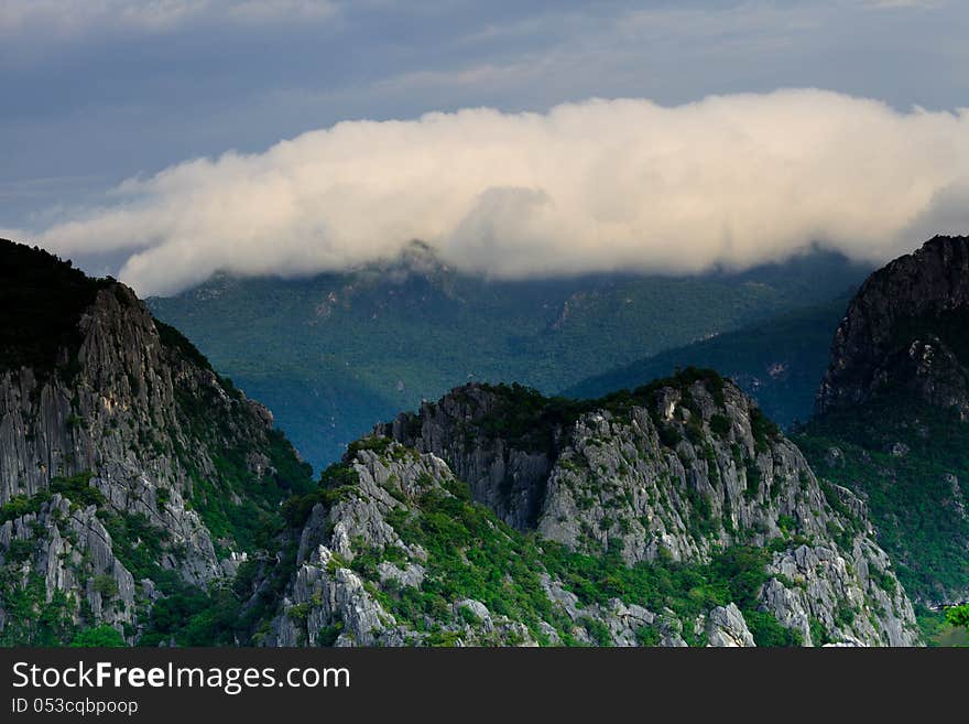 Mountain peak in the morning with cloud