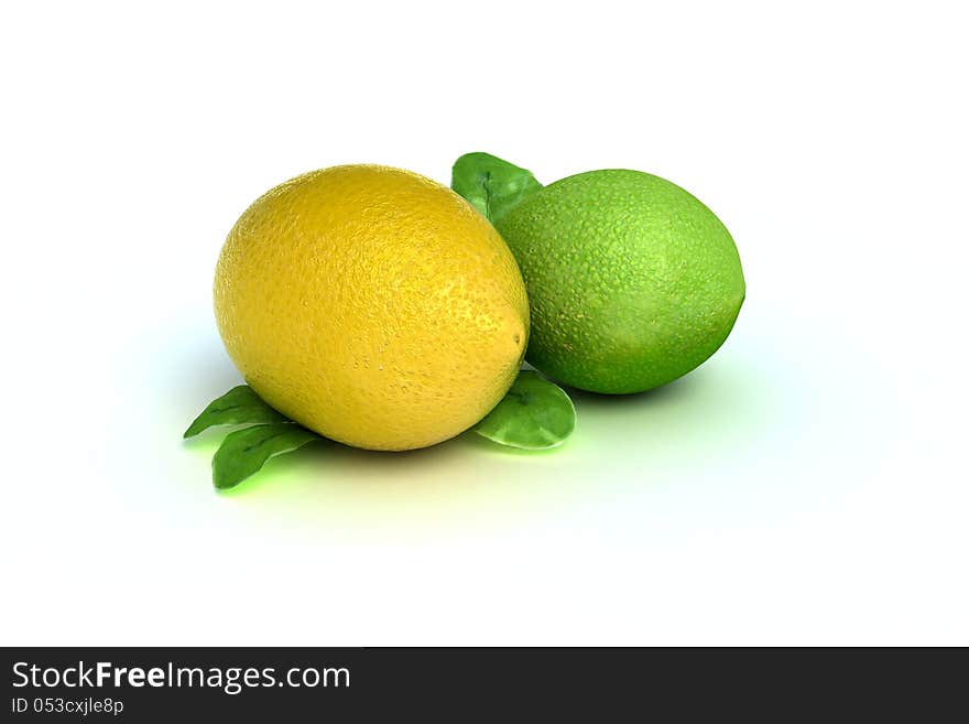 Concept fruit of a lemon and lime isolated on a white background