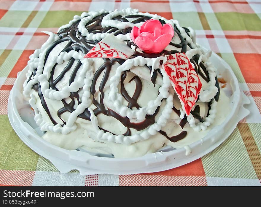 Cake with Whipped Cream and chocolate. Cake with Whipped Cream and chocolate