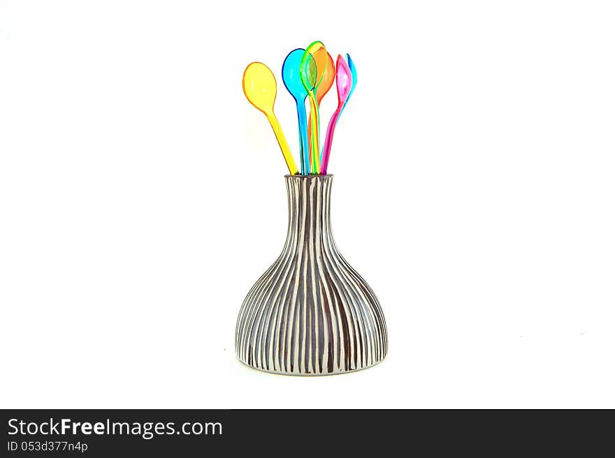 Many color spoon in vase