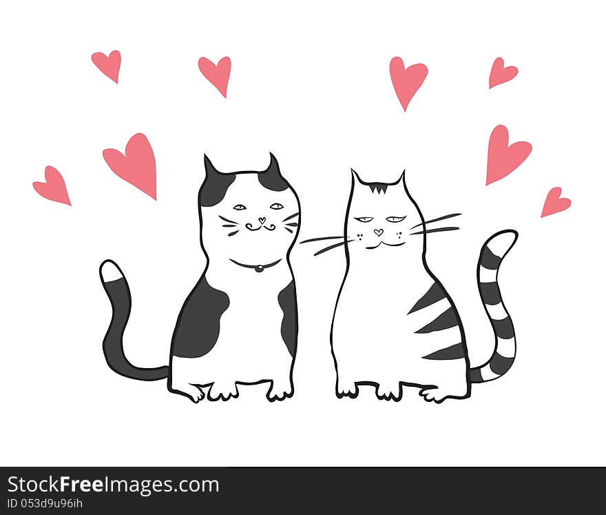 Vector valentines card with two cats