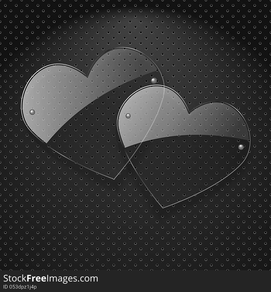 Vector two glass hearts.