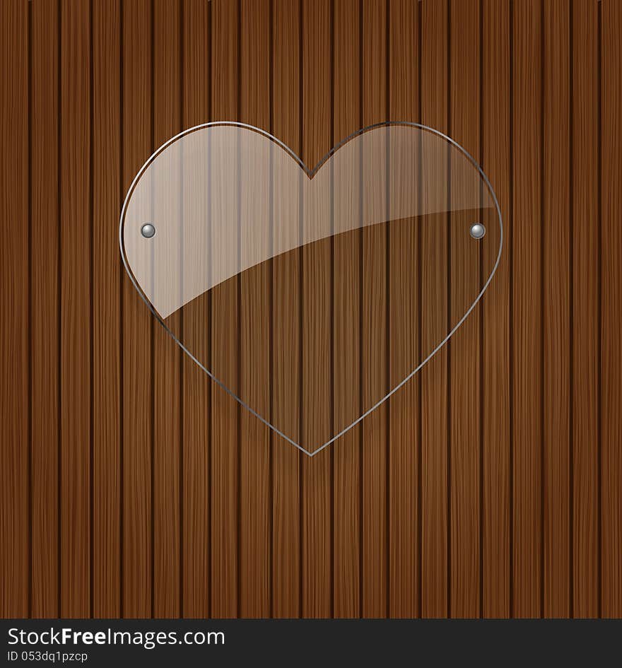 Vector glass heart over wooden background. Vector glass heart over wooden background.