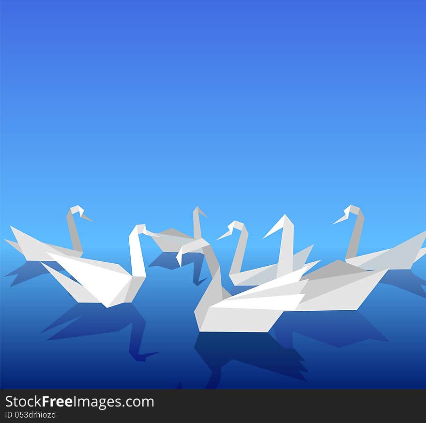 Illustration of paper swans floating on the water. Illustration of paper swans floating on the water.