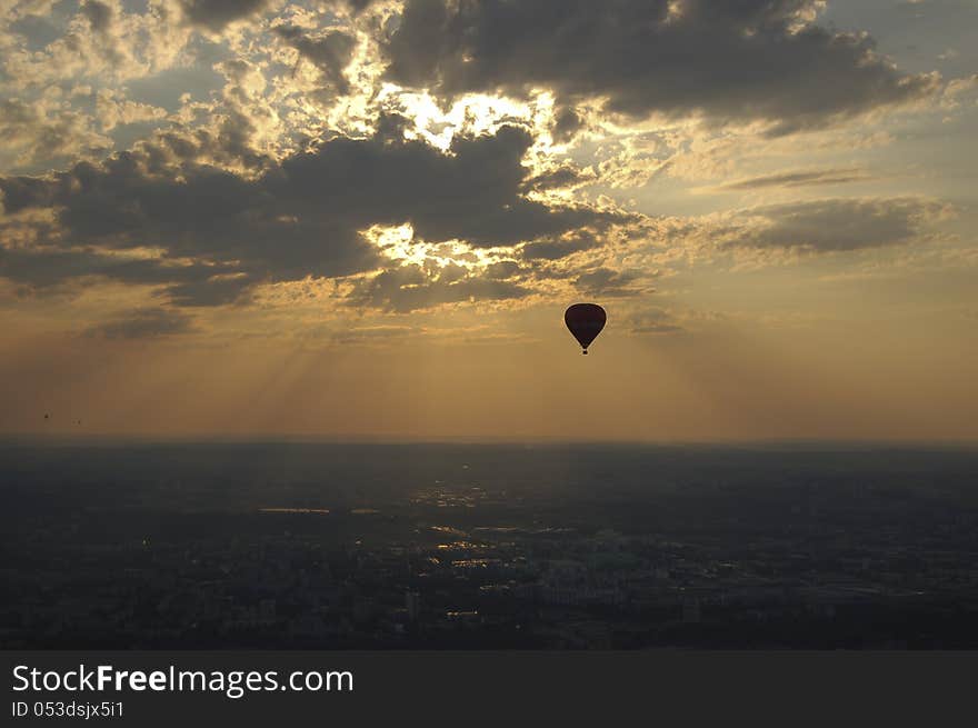 Hot Air balloon in evening sky. Hot Air balloon in evening sky