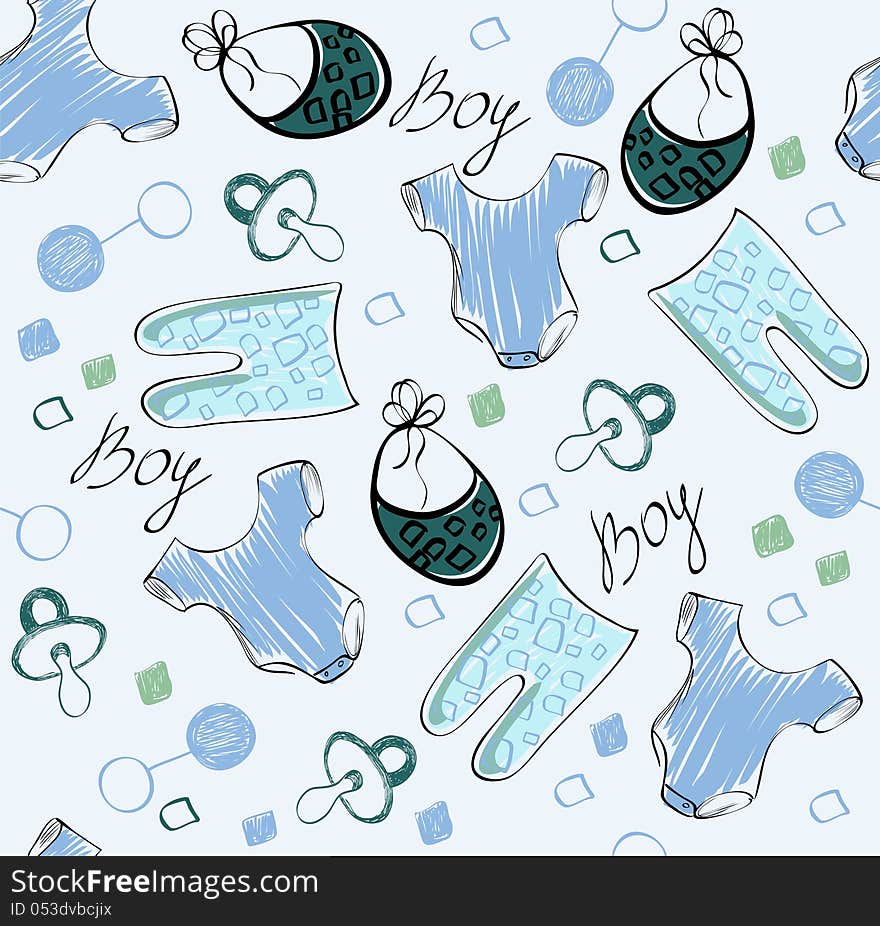 Seamless pattern for boy with baby elements. Seamless pattern for boy with baby elements.