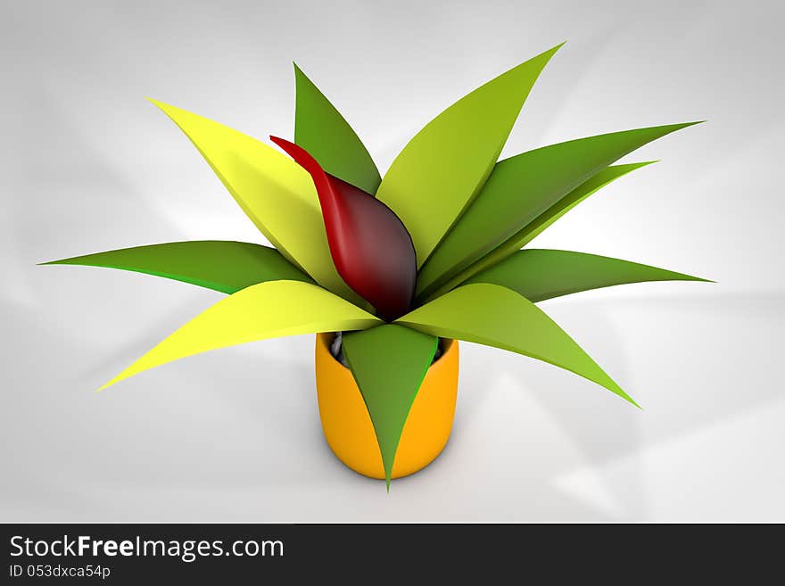 Green plant in 3d. Leaf plant