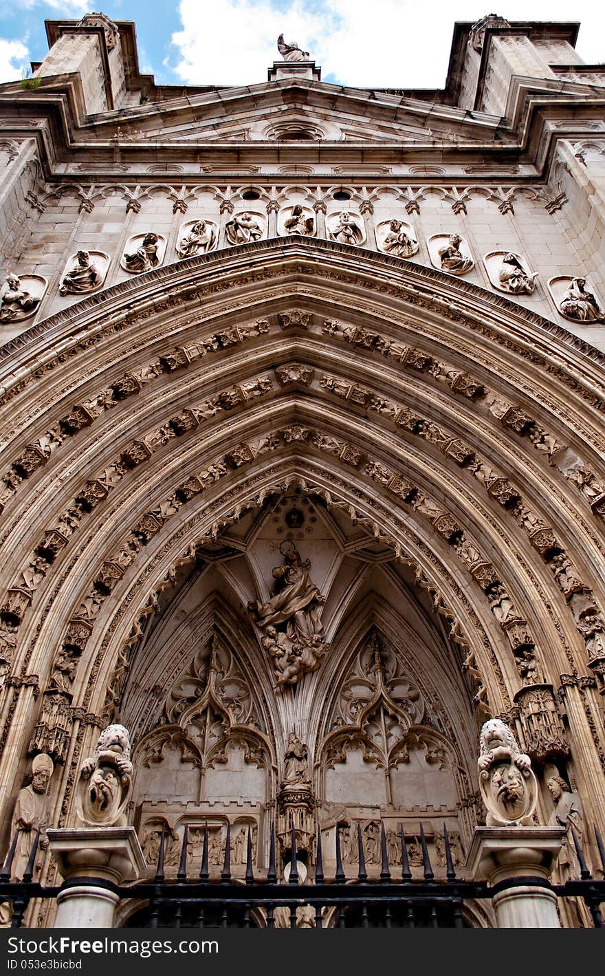 Puerta de los Leones (Portal of the Lions) is the most modern of the great portals of the Toledo Cathedral, Spain.