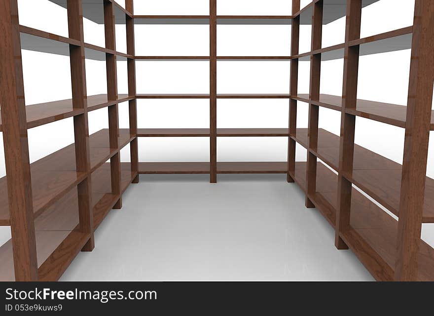 Wooden rack with empty shelves. Wooden rack with empty shelves