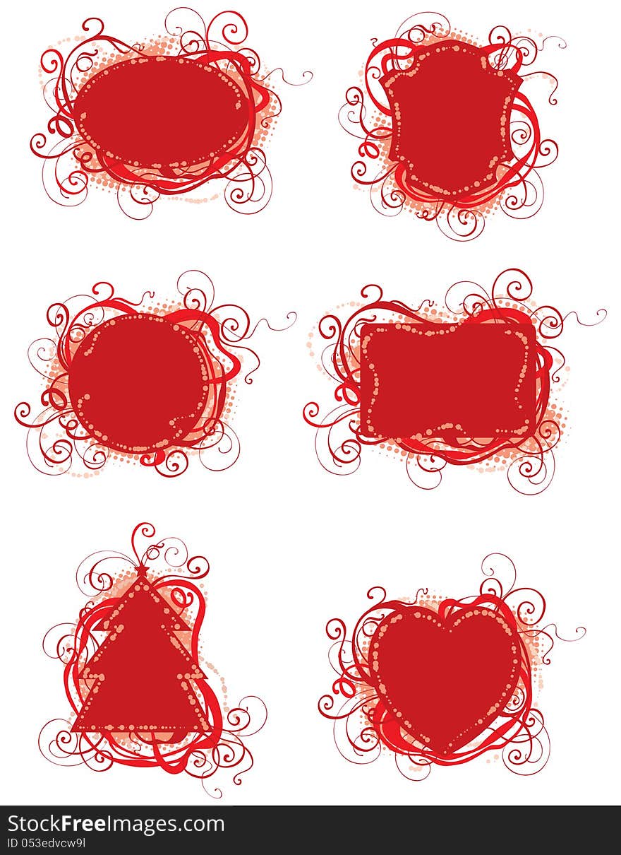 Set of vector ornate red frames for holiday card. Set of vector ornate red frames for holiday card