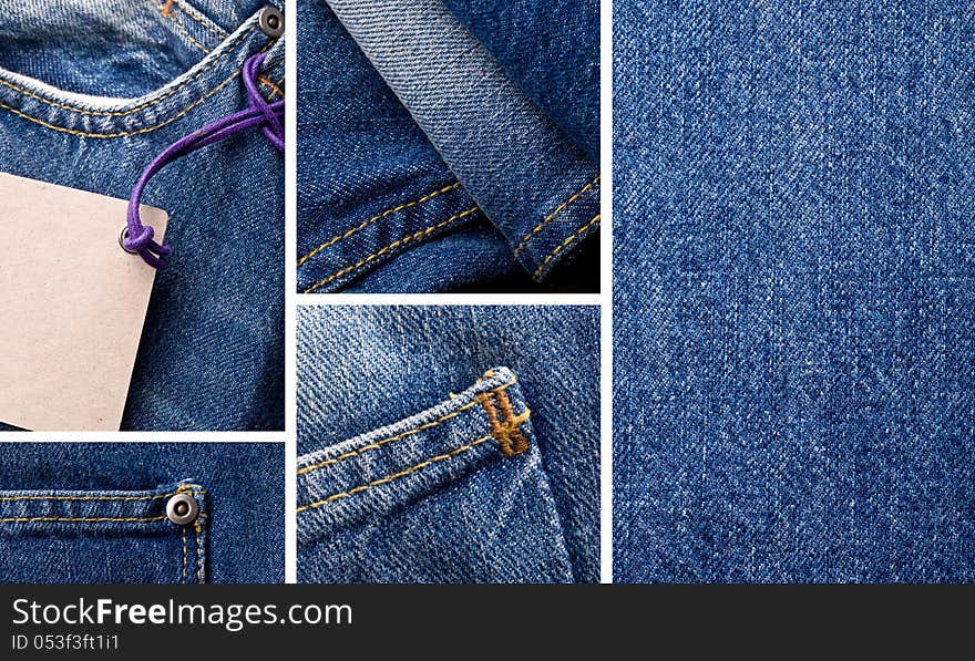 Set of blue denim jeans texture, background. Set of blue denim jeans texture, background