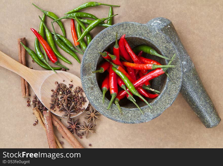 Red and Green Chili with Spice