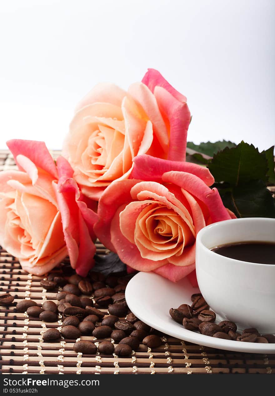 Flowers, cup of coffee