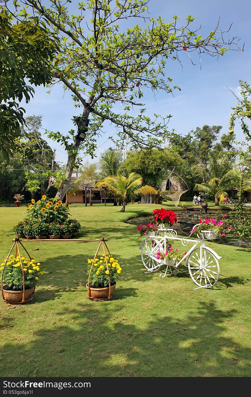 Beautifully manicured park garden in tropics. Vietnam