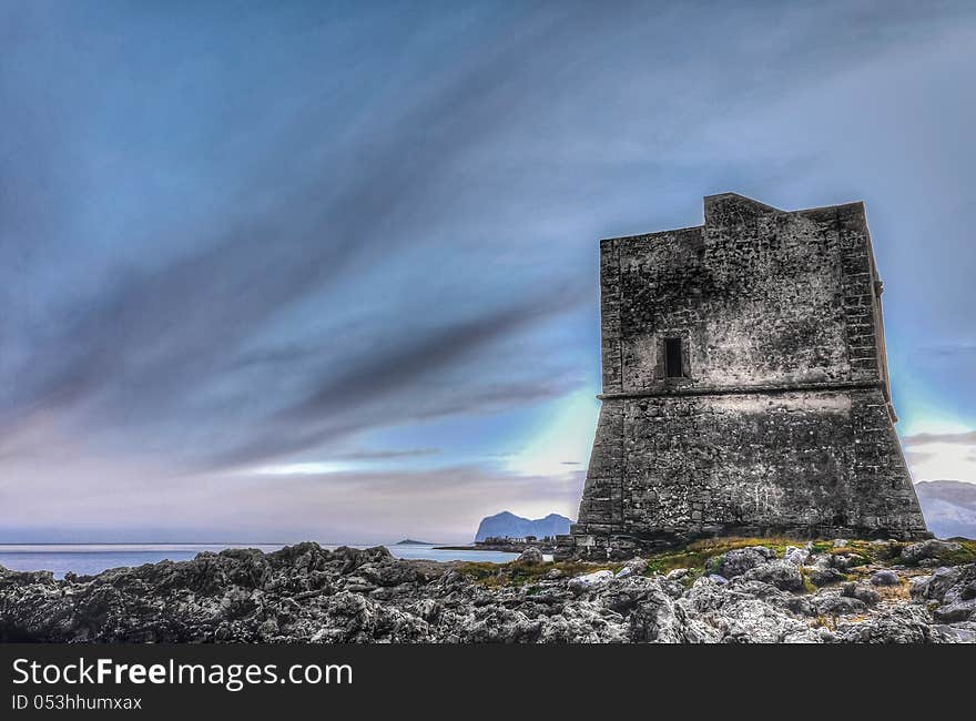 An old abandoned tower on the coast of Sicily. An old abandoned tower on the coast of Sicily