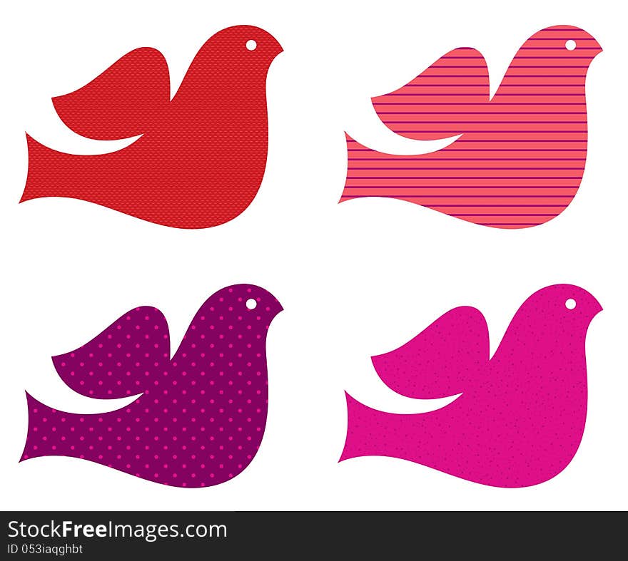 Stylized retro doves set. Vector Illustration. Stylized retro doves set. Vector Illustration