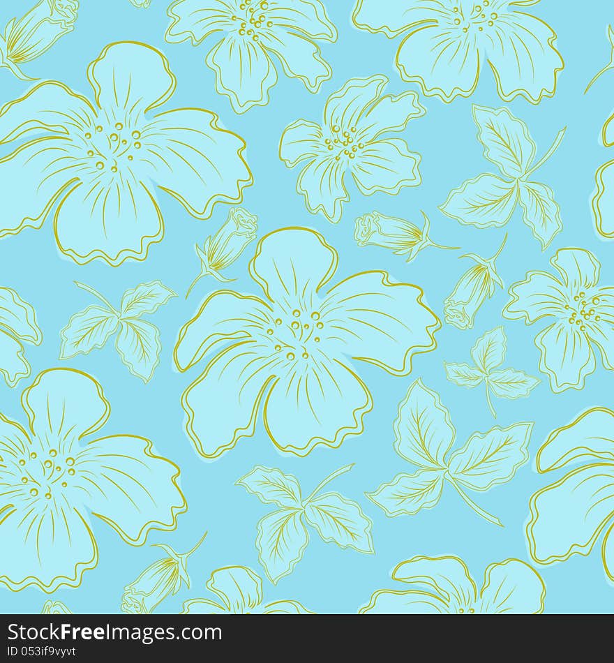 Vector seamless pattern with blue flowers