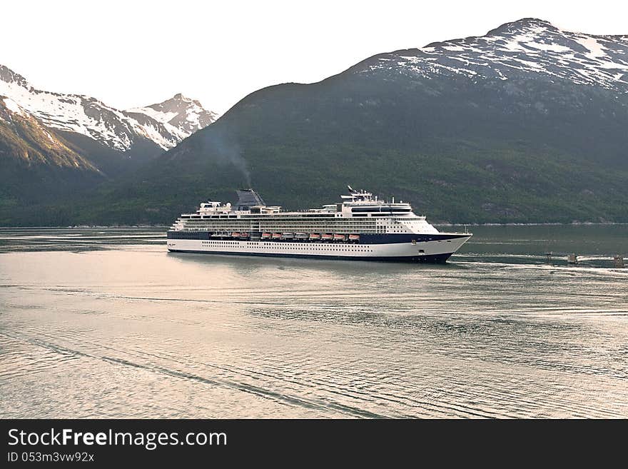 Cruise ship entering the port of Skagway, Alaska from the Inside Passage waterway