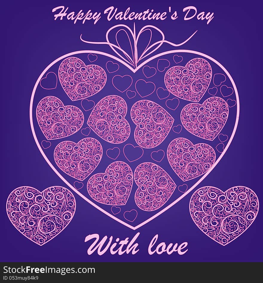 Pink Hearts On Blue Background