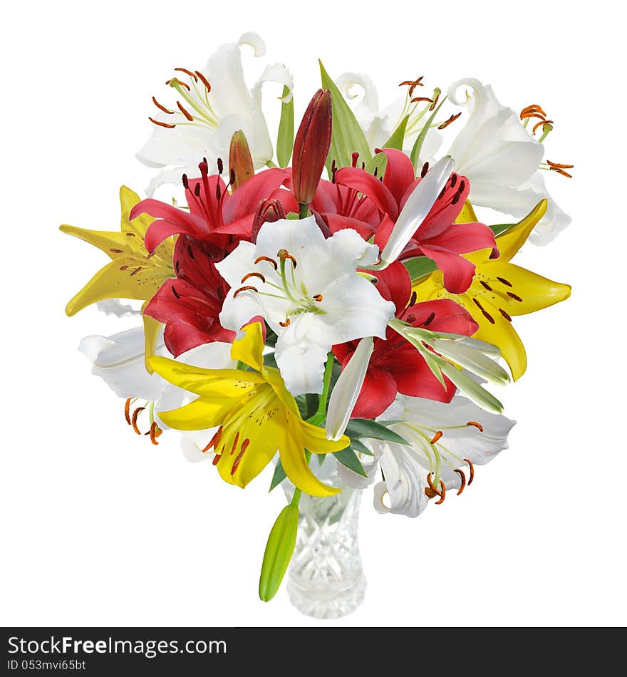 Bouquet red, white,yellow lily. Bouquet red, white,yellow lily