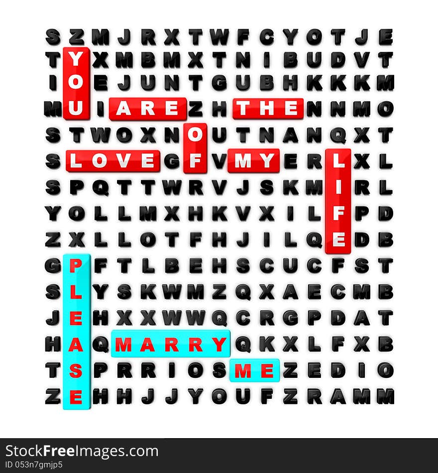 Word search puzzle with a proposal in 3d text. Word search puzzle with a proposal in 3d text