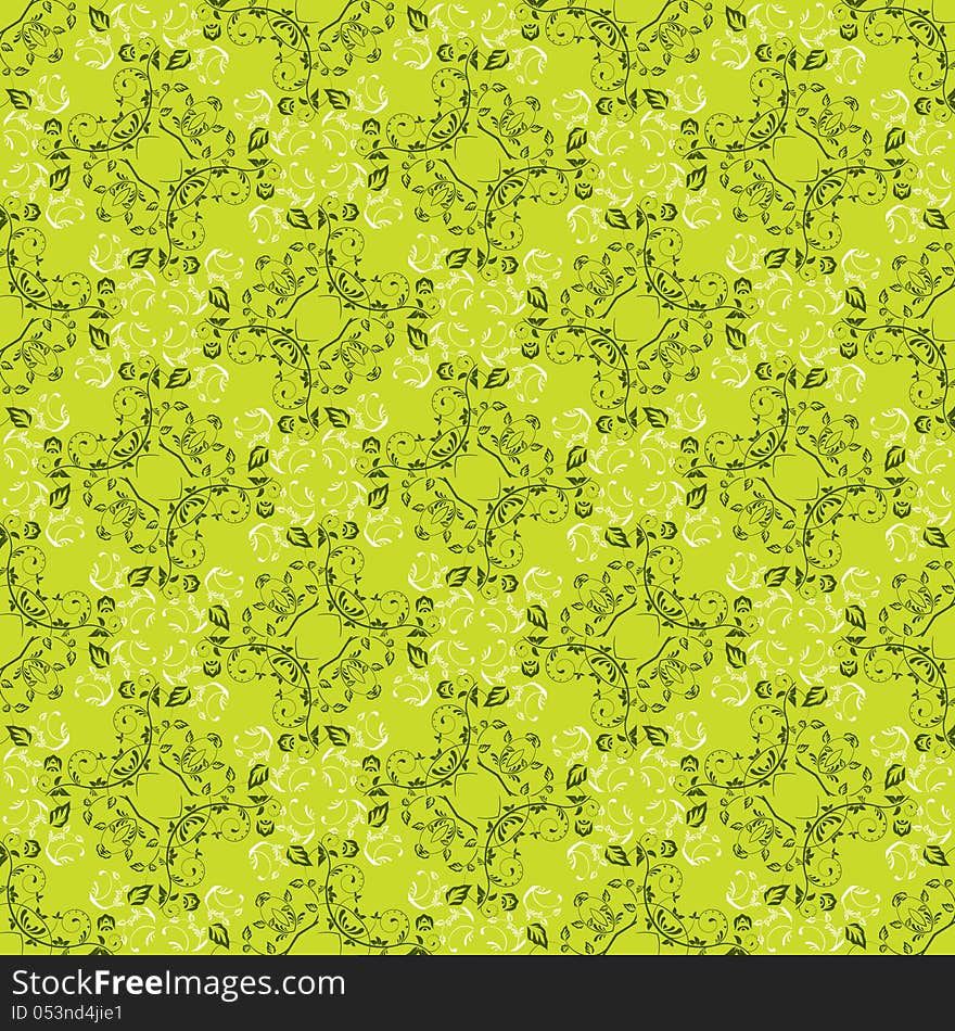 Vector green seamless floral pattern.