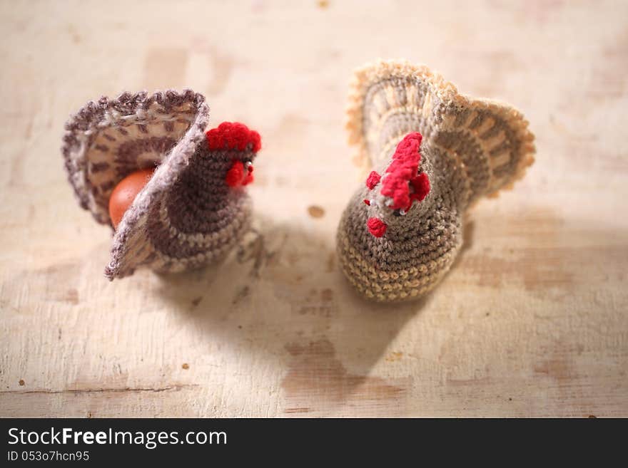 Multicolored easter eggs and chicken