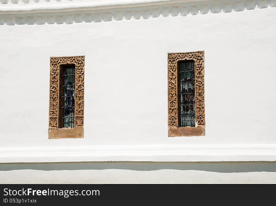 Windows of a traditional stone church