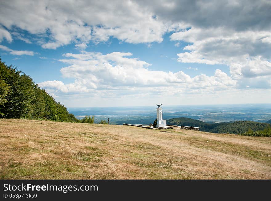 Beautiful mountain landscape with monument