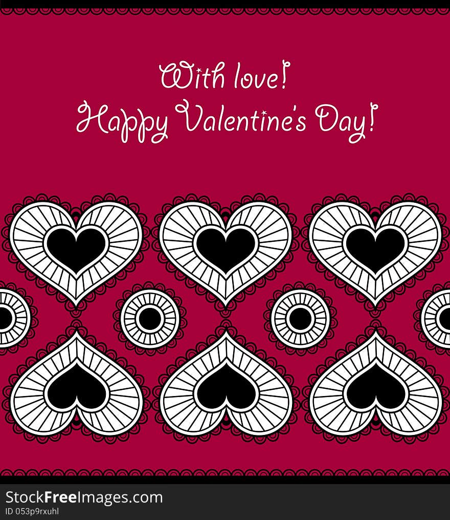 Card with an ornament from hearts for Valentine. You can writte your text and give loved one