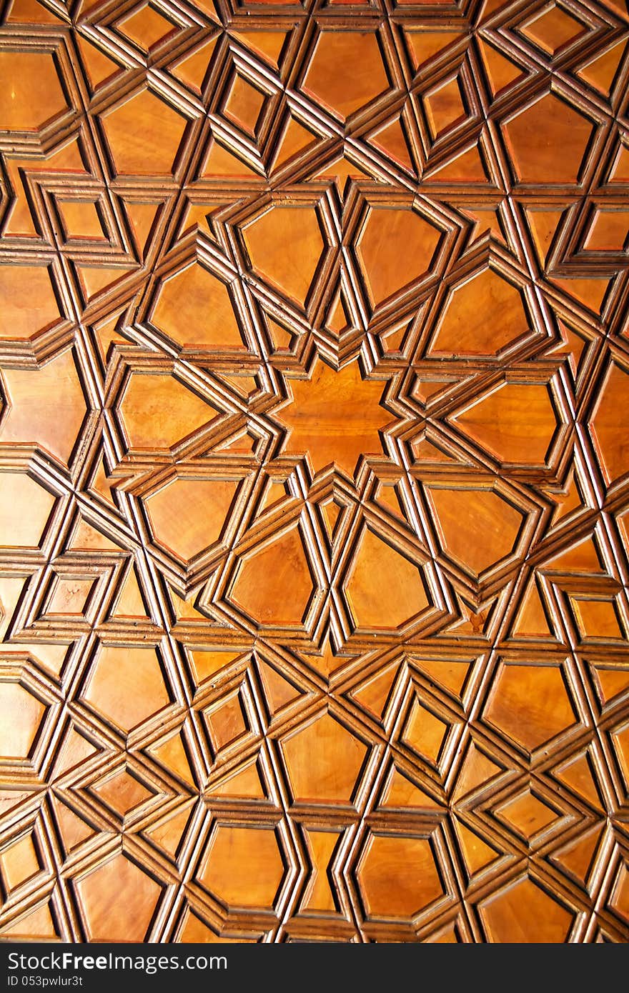 The detail on wooden gate of Selimiye Mosque, Edirne