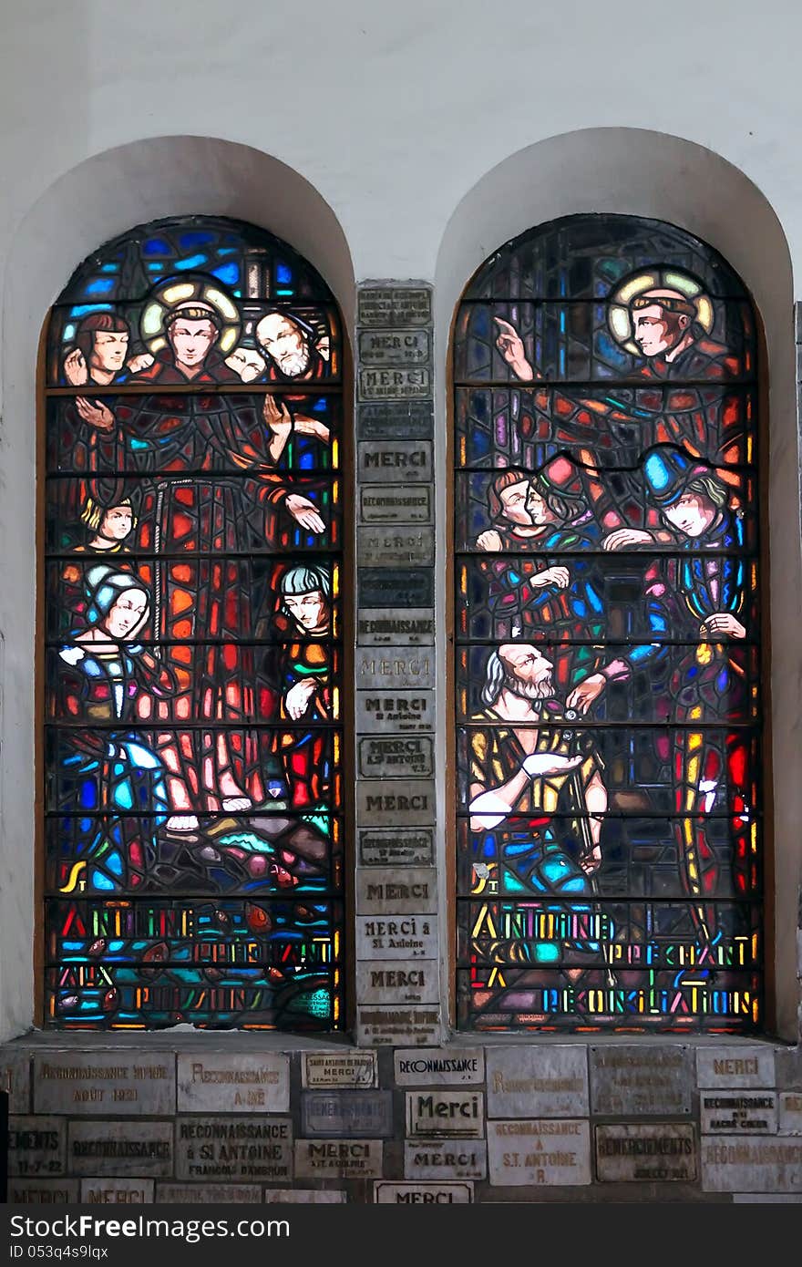 Catholic stained glass window from a church. Catholic stained glass window from a church.