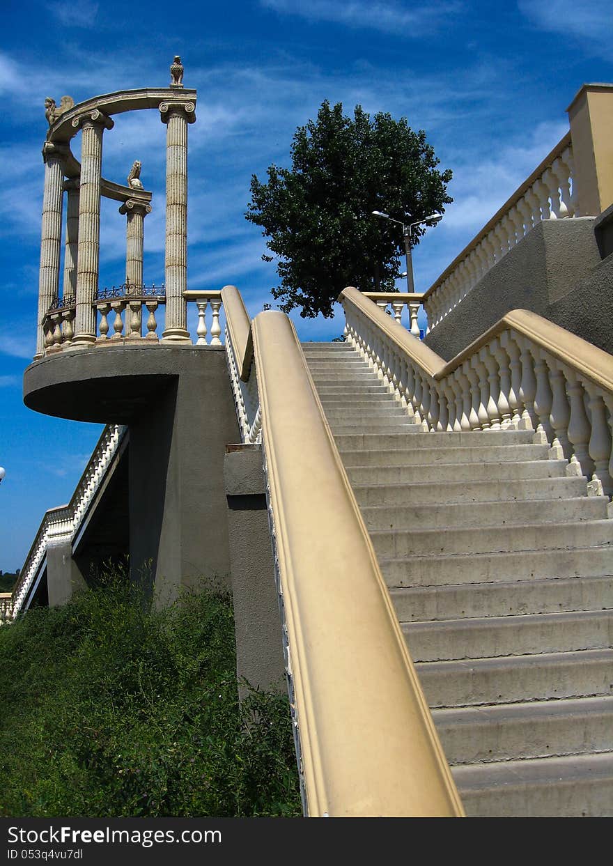 The image of beautiful stairs leading downwards in the city