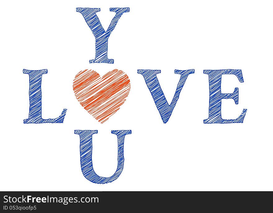 Love You With Hand Drawn Letters, Vector