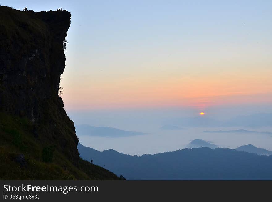 Mist before sunset between moutains