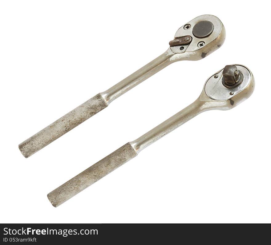 Old ratchet wrench isolated on white background