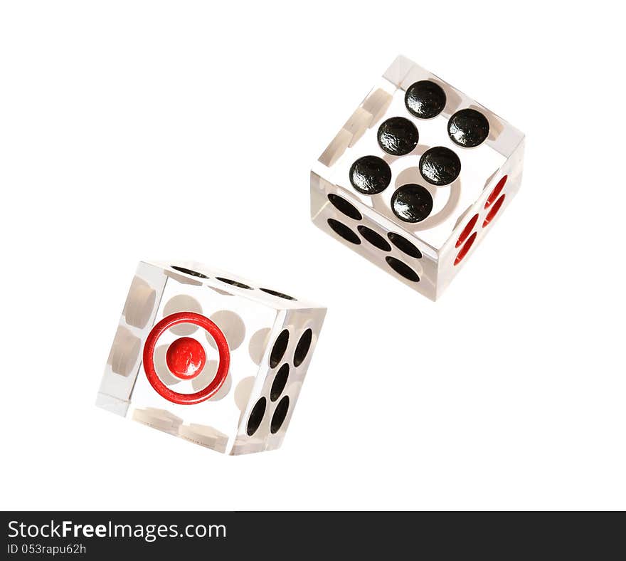 Transparent casino dice isolated on white background