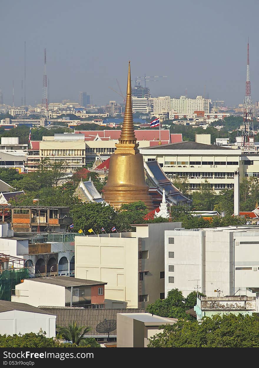 Grand golden pagoa at center of Bangkok city. Grand golden pagoa at center of Bangkok city