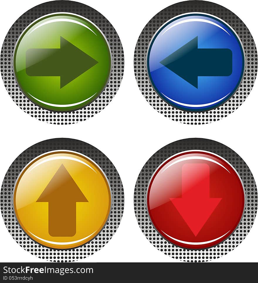 Glass buttons with arrows on a white background