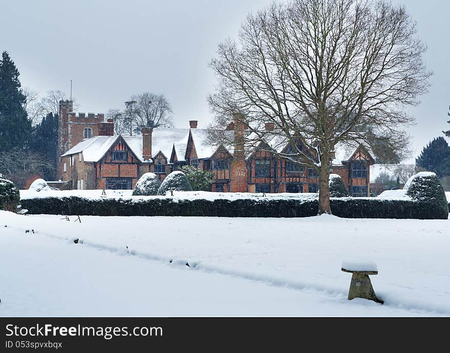 English Tudor Mansion in the snow