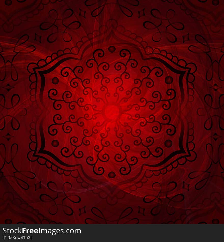 Background for romantic card, poster, flyer or banner. With lace elements in red and black colors. Raster version.