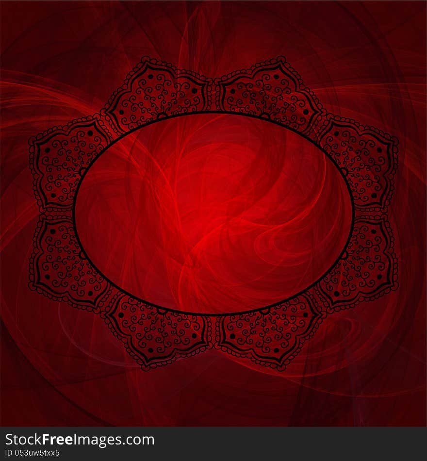 Background for romantic card, poster, flyer or banner. With lace elements in red and black colors. Raster version.