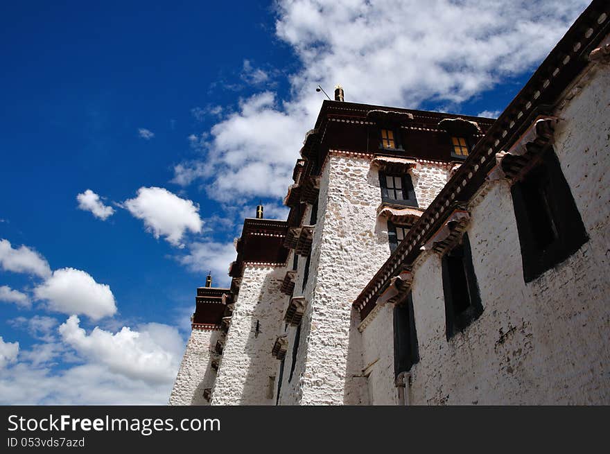 The sky under the old building. The sky under the old building