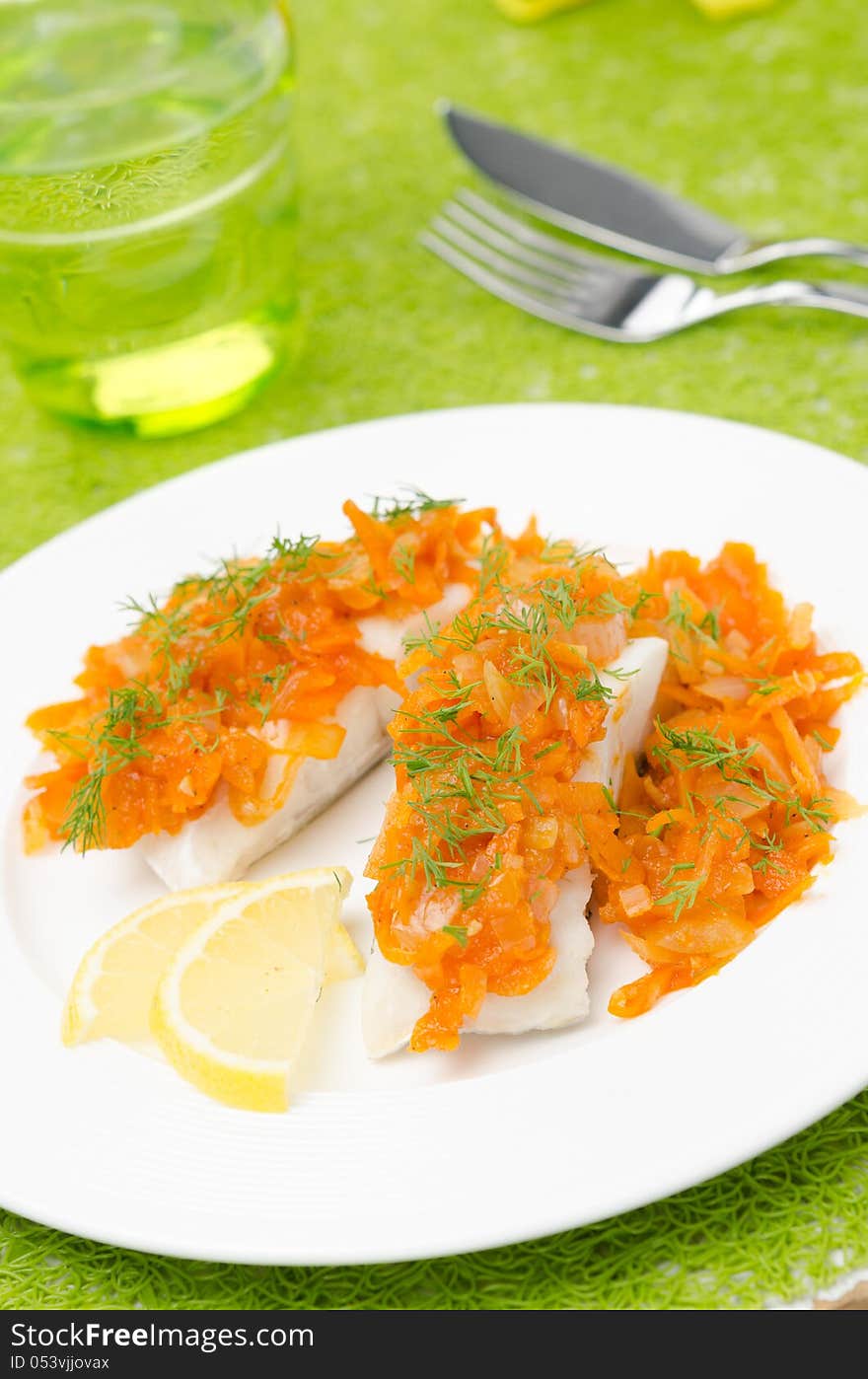 Cod with pickled carrots and onions